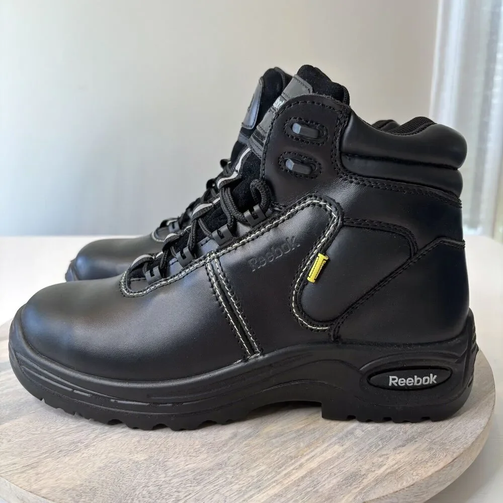 New‎ Reebok Unisex Black Leather Work Boots Trainex Size Men's 8.5 Wmn's 10.5